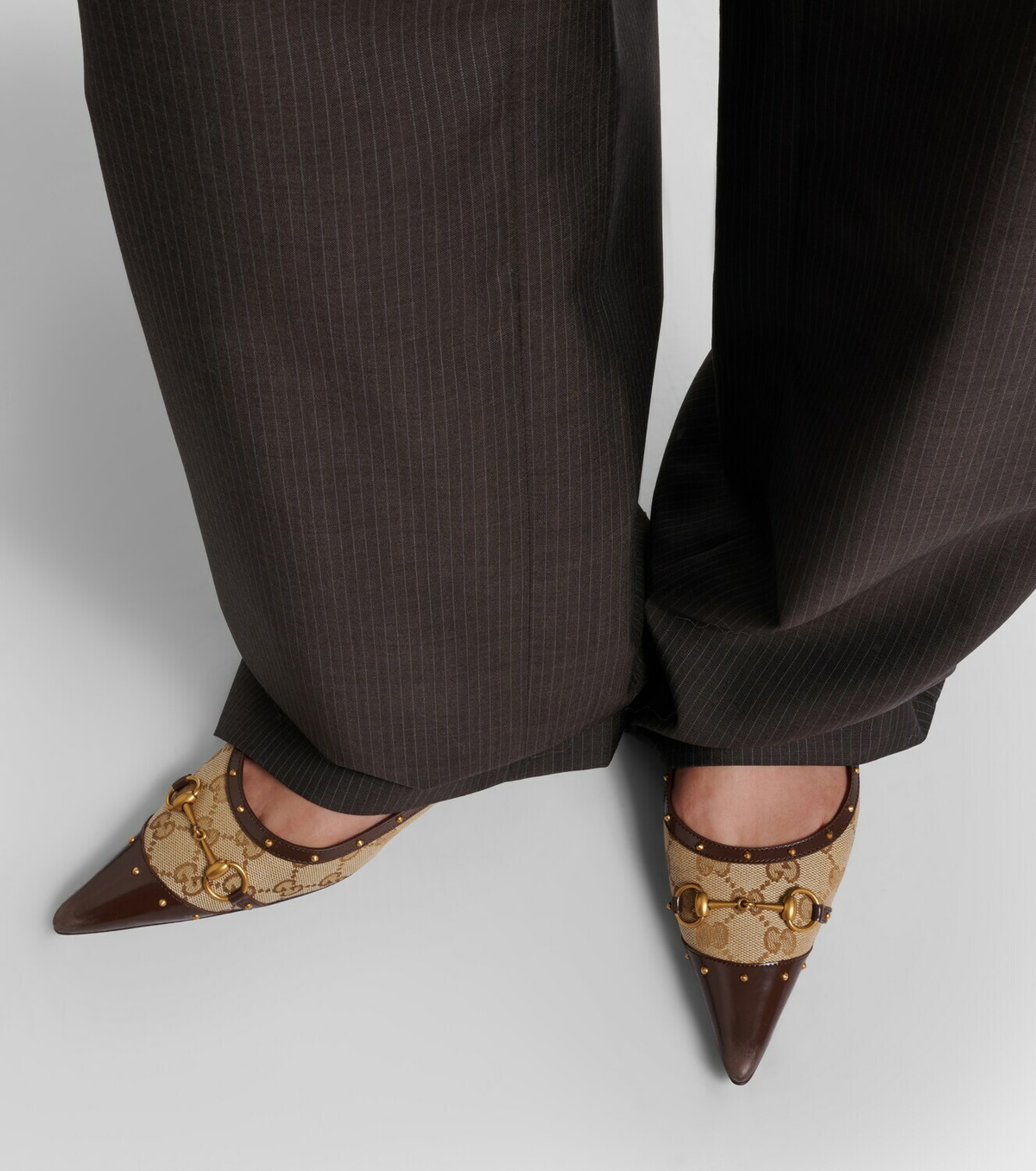 Gucci Savoy Horsebit leather-trimmed ballet flats
