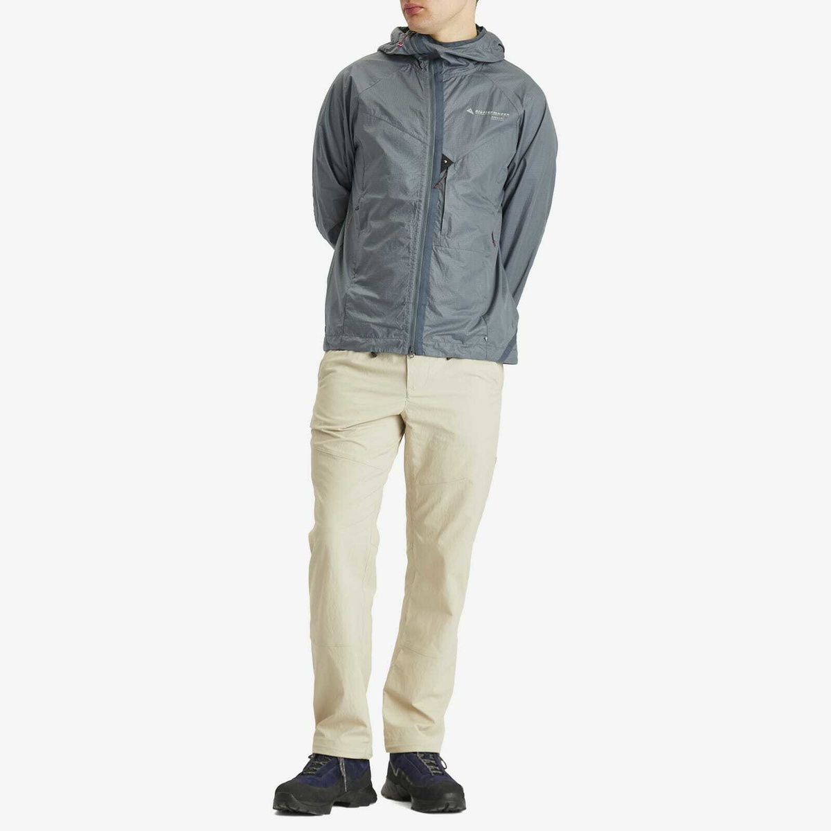 Klättermusen Men's Ansur Hooded Wind Jacket in Stone Blue