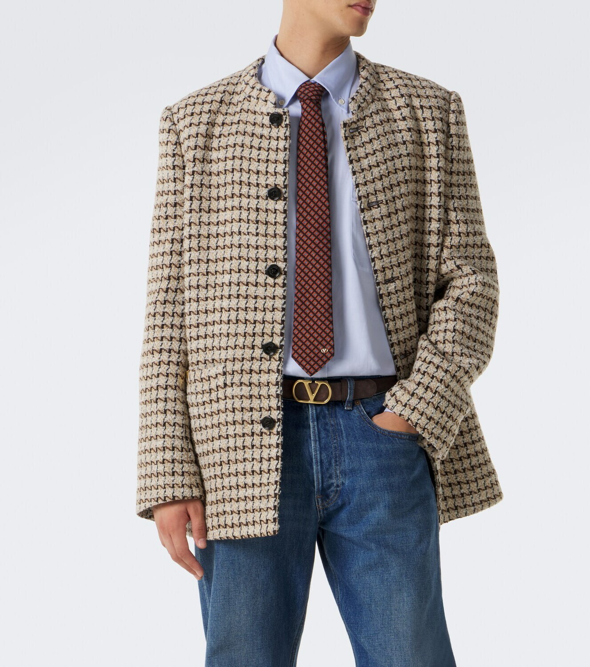 Valentino Houndstooth wool and silk-blend bouclé blazer