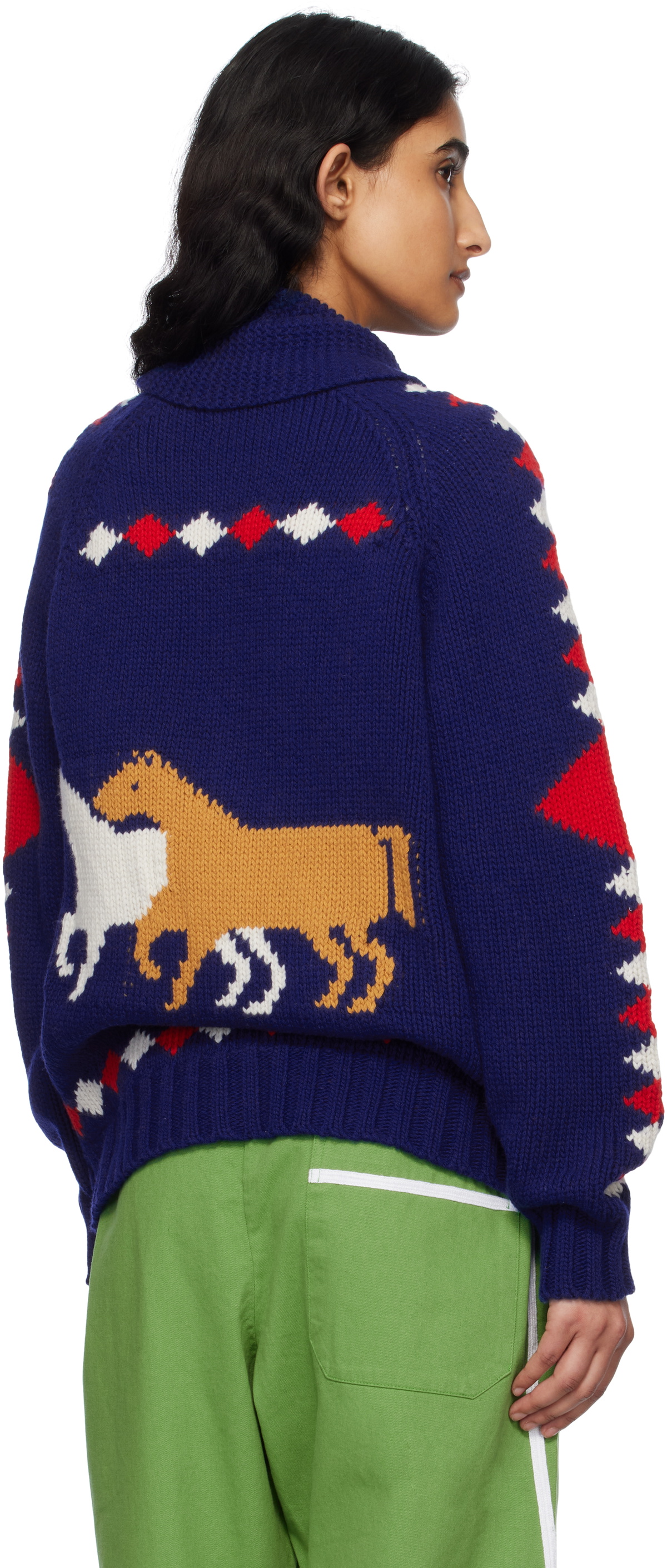 Bode Navy Diamond Corral Cardigan