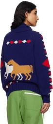 Bode Navy Diamond Corral Cardigan