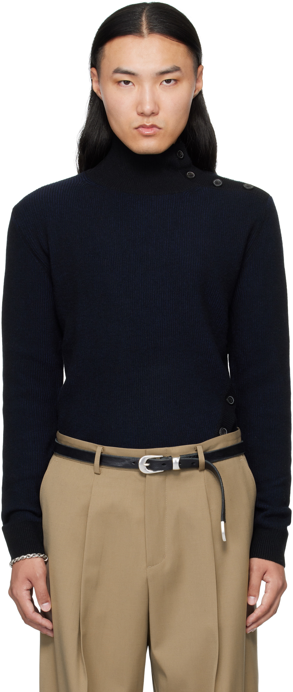MMIC Navy & Black Oblique Turtleneck