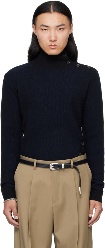 Photo: MMIC Navy & Black Oblique Turtleneck