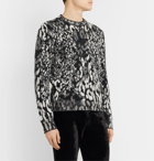 SAINT LAURENT - Slim-Fit Leopard-Jacquard Wool-Blend Sweater - Gray