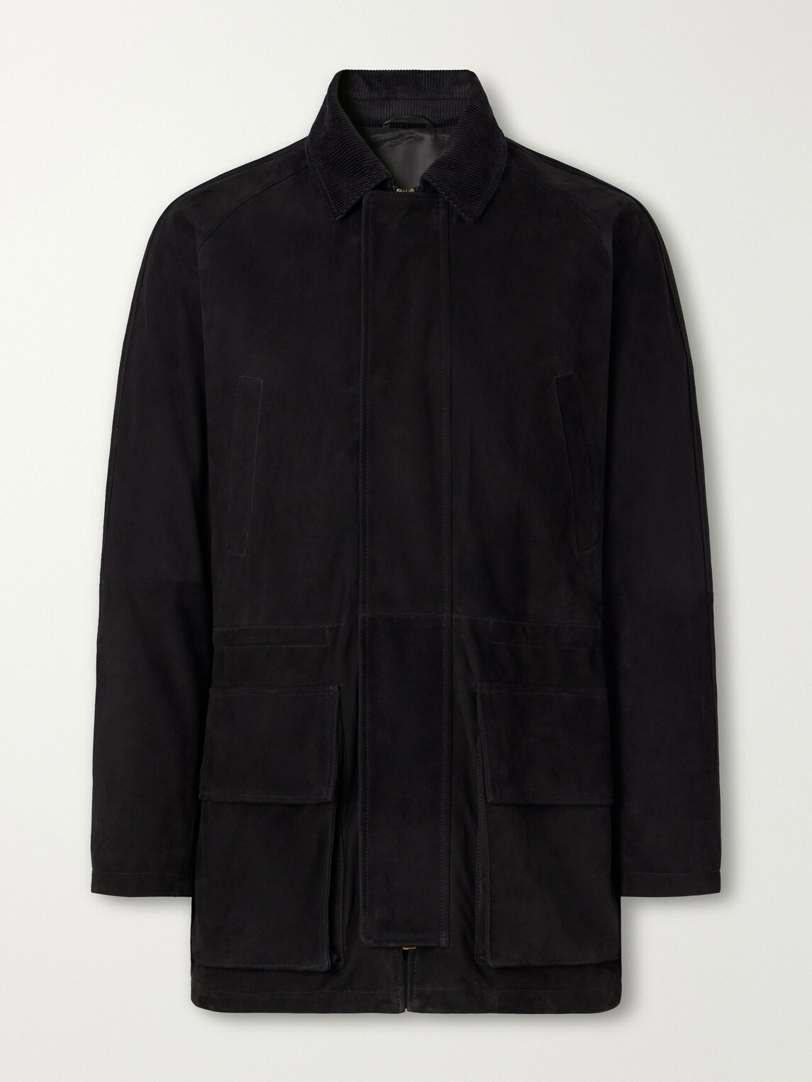 J. Mueser - Panelled Corduroy-Trimmed Suede Jacket - Black