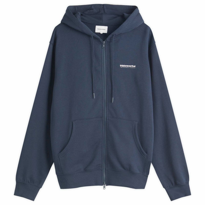 Photo: thisisneverthat Men's Intl. Logo Zip Up Hoodie in Navy