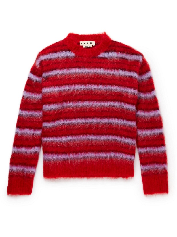 Photo: Marni - Oversized Brushed Striped Mohair-Blend Sweater - Red