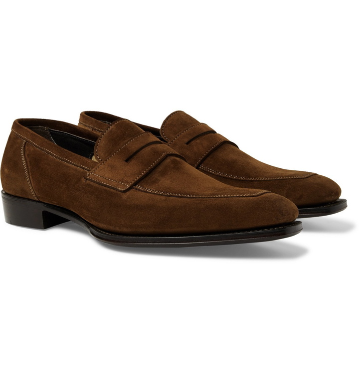 Photo: Kingsman - George Cleverley Suede Penny Loafers - Brown