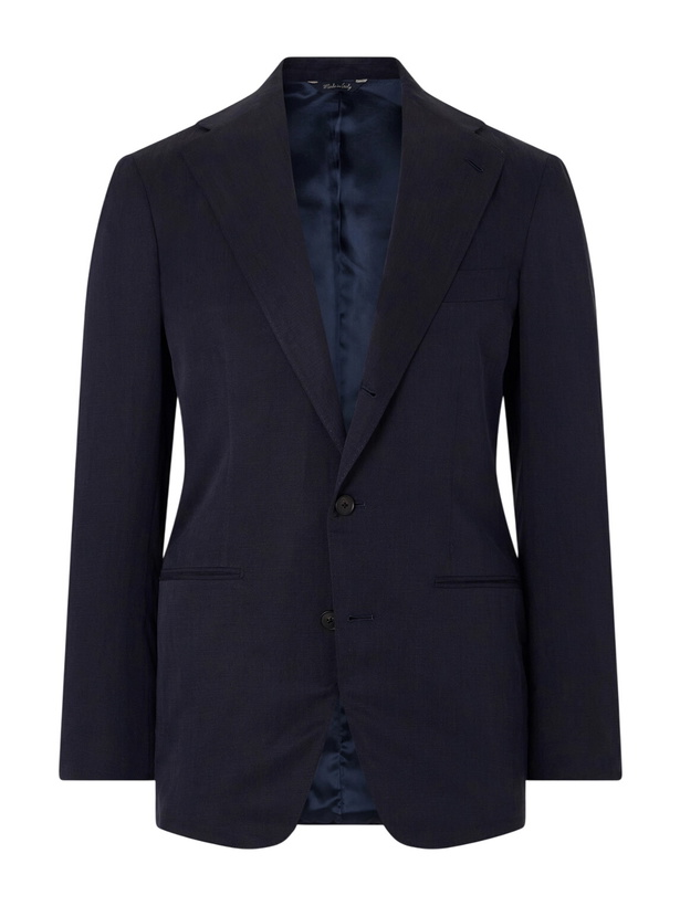 Photo: Saman Amel - Slim-Fit Silk and Linen-Blend Suit Jacket - Blue