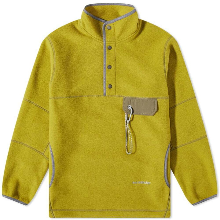 Photo: And Wander Men's Wool Fleece Pullover in Yellow Green