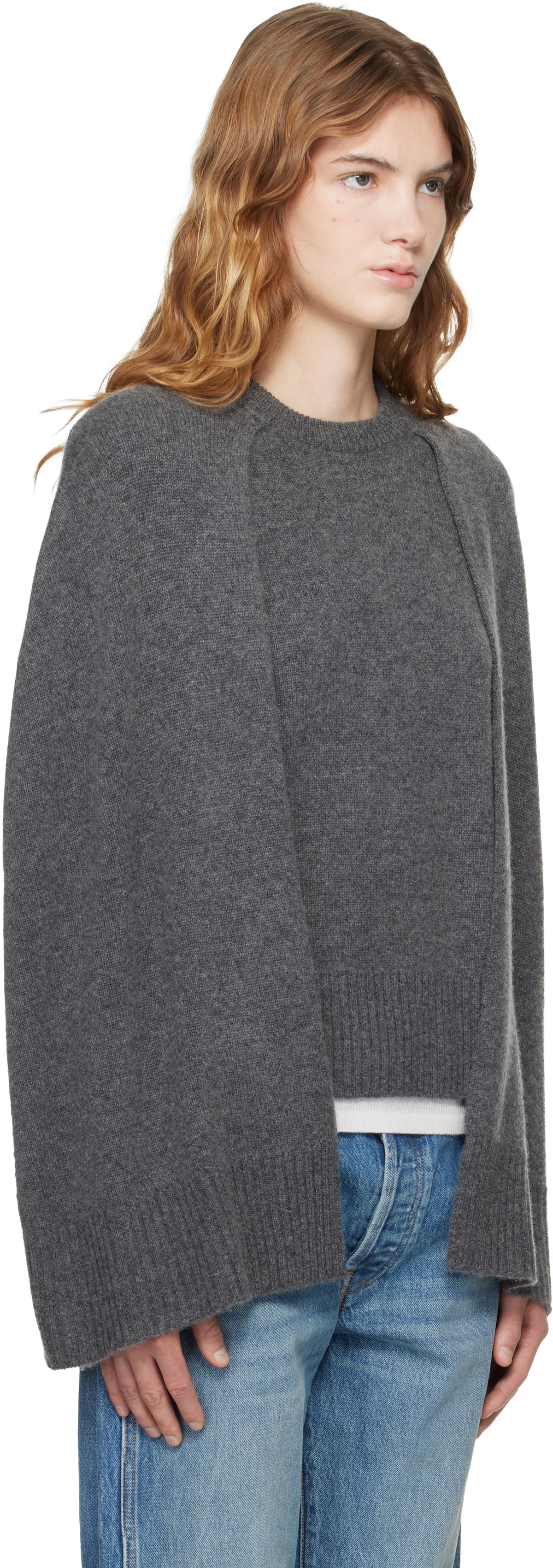 TOTEME Gray Crew Cape Knit Sweater