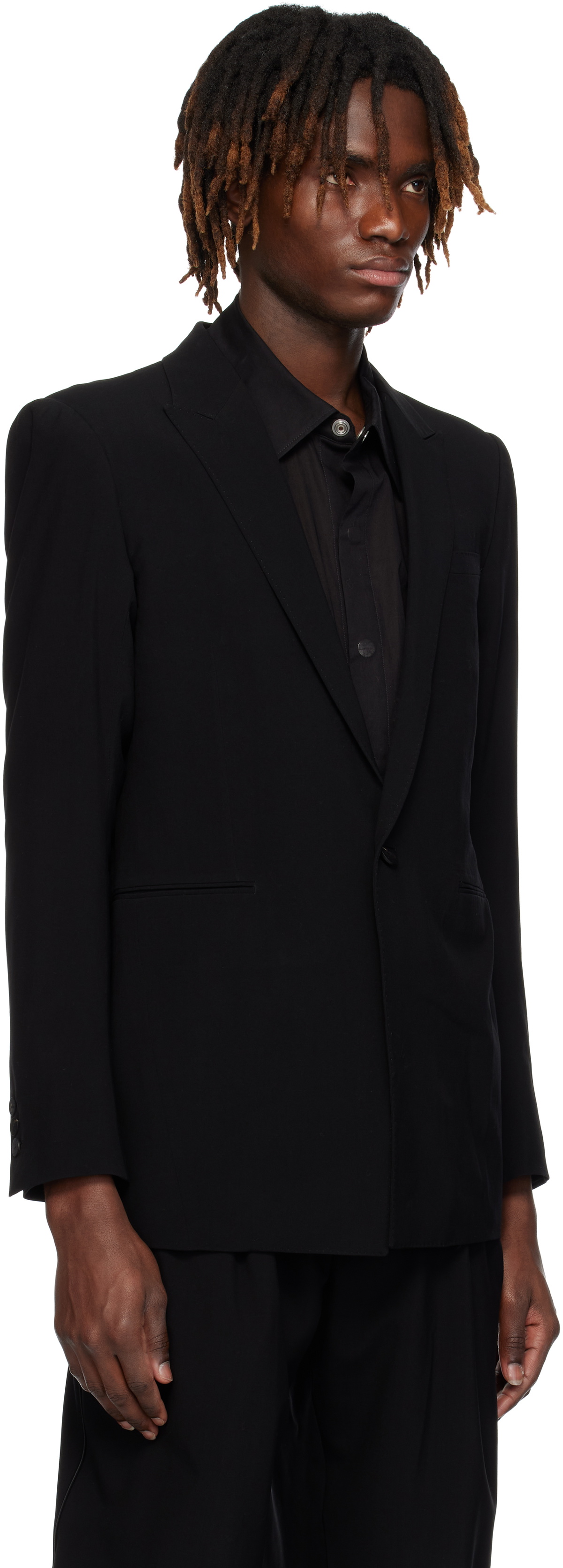 DEVOA Black Peaked Lapel Wool Blazer DEVOA