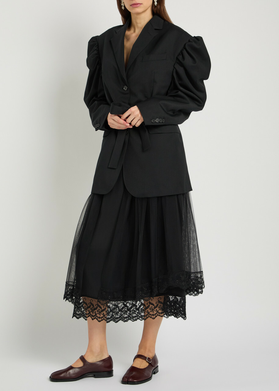Simone Rocha Puff Sleeve Belted Gabardine Jacket Black