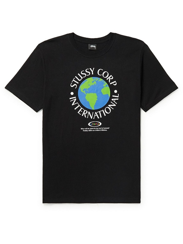 Photo: Stussy - Utopia Logo-Print Cotton-Jersey T-Shirt - Black