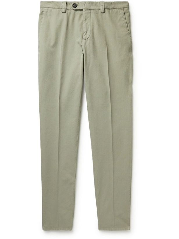 Photo: Brunello Cucinelli - Slim-Fit Cotton-Gabardine Trousers - Green