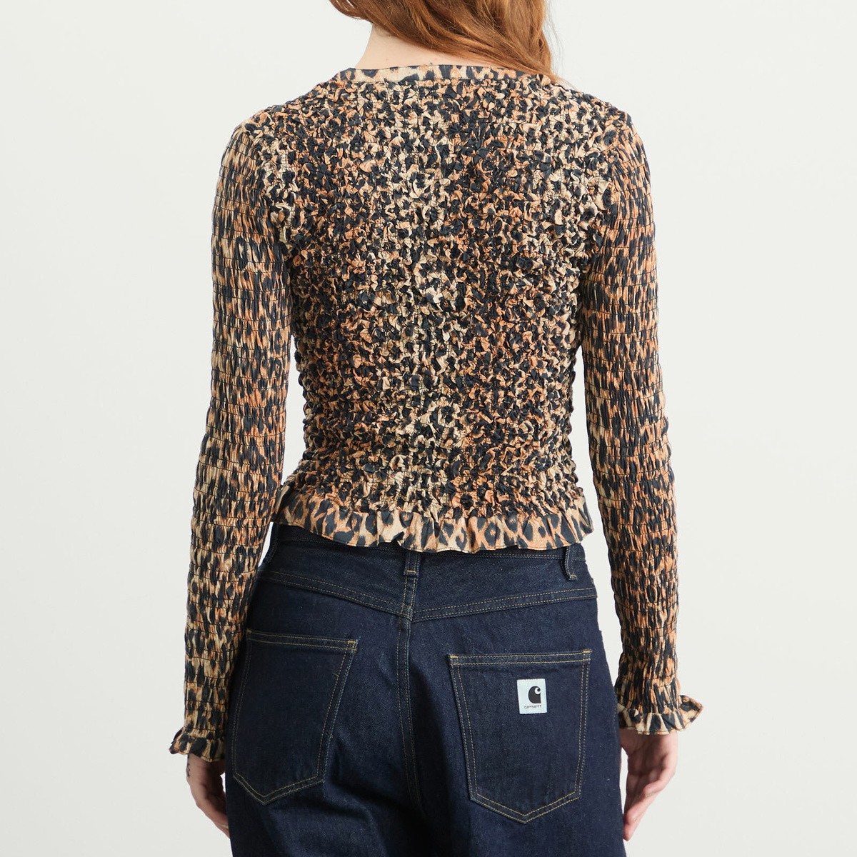Damson Madder Women's Elliana Smocked Cardigan in Leopard