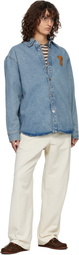 AMI Paris Blue Cotton Knitted Ami de Coeur Denim Overshirt