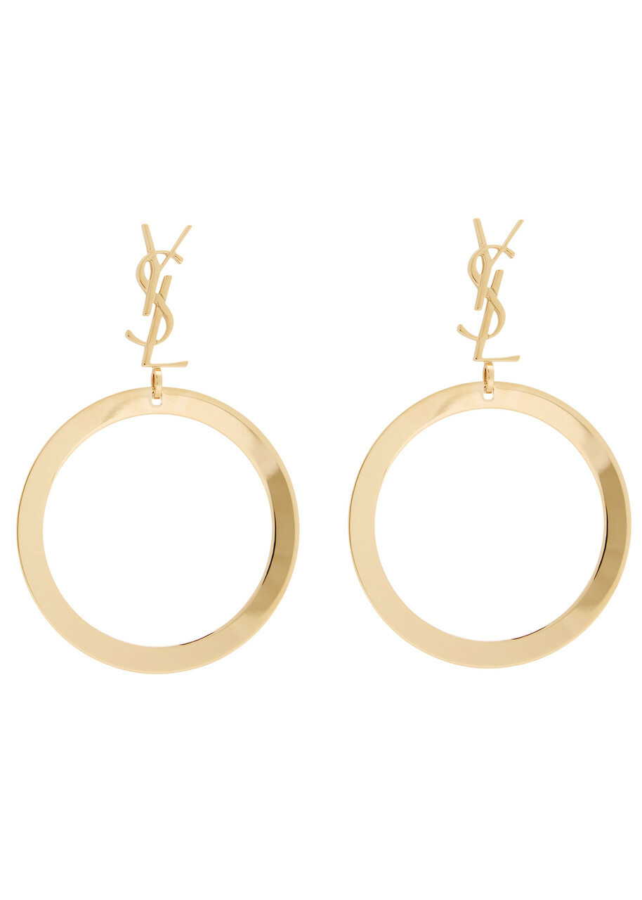 Saint Laurent Cassandre Logo Hoop Earrings - Gold - One Size