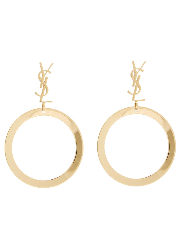 Photo: Saint Laurent Cassandre Logo Hoop Earrings - Gold - One Size