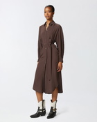 Pinko Silk Blend Midi Shirt Dress Brown Africa Earth