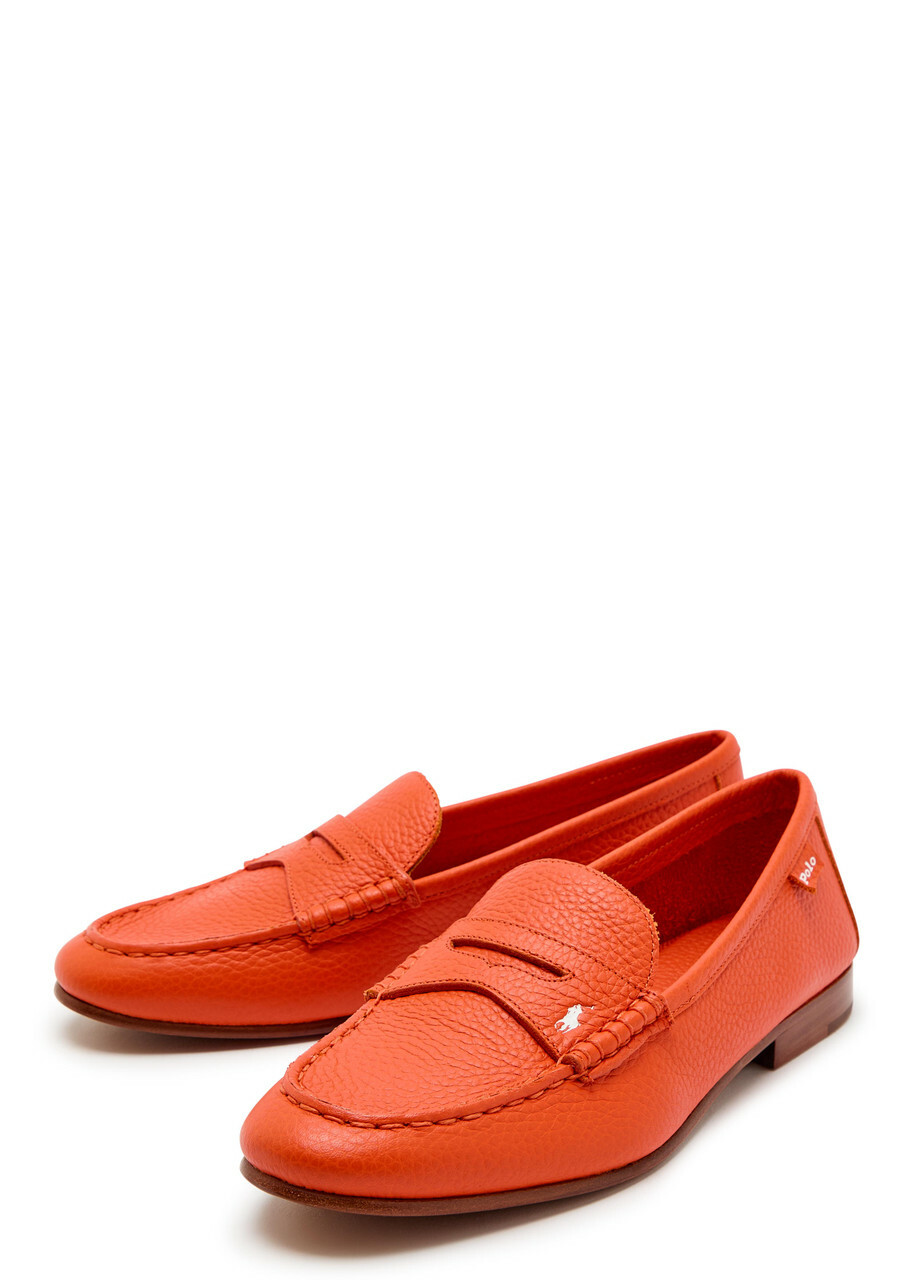 Polo Ralph Lauren Logo Grained Leather Loafers Orange