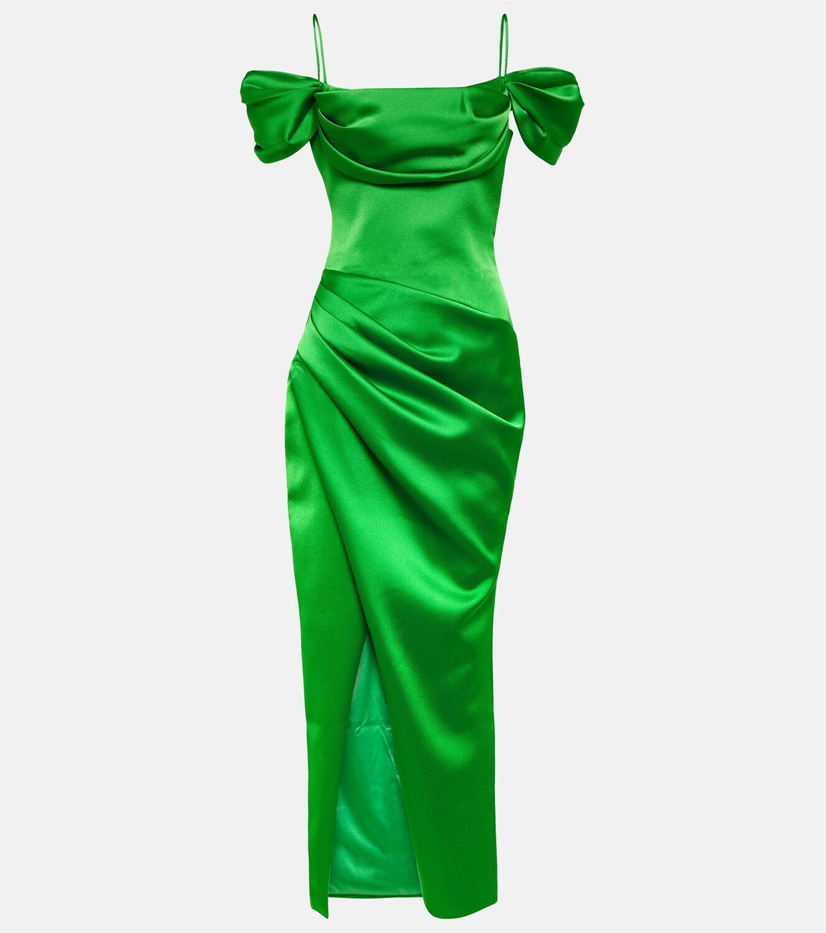 Rasario Draped off-shoulder satin midi dress