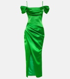 Rasario Draped off-shoulder satin midi dress