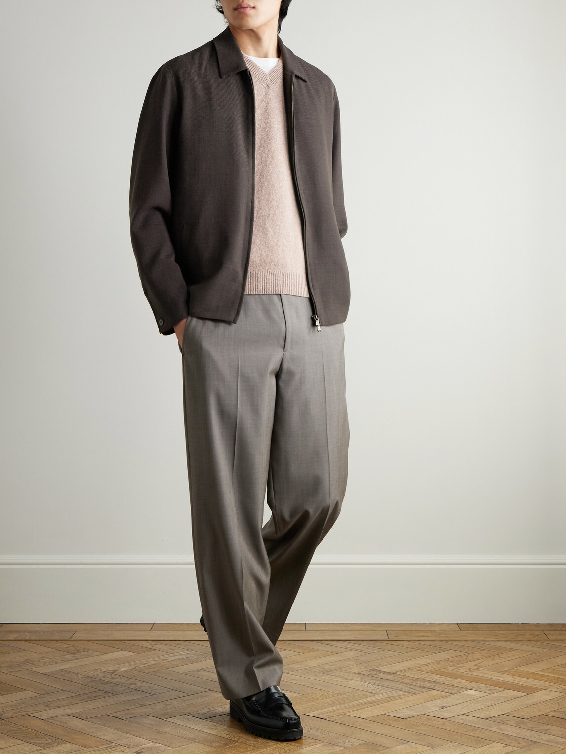 Sunspel - Textured Wool-Blend Harrington Jacket - Brown