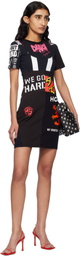 Marine Serre Black Upcycled Graphic T-shirts Minidress