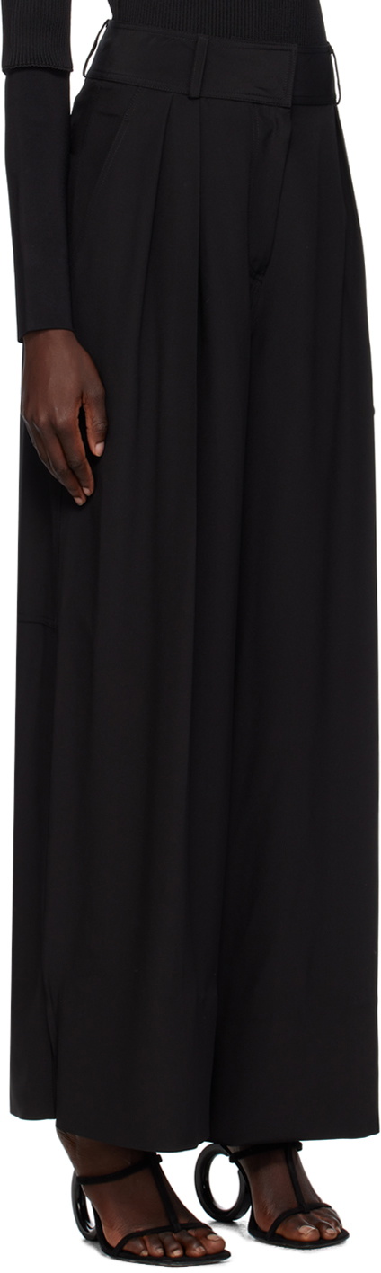 Black Wide Leg Trousers With Lace Hem