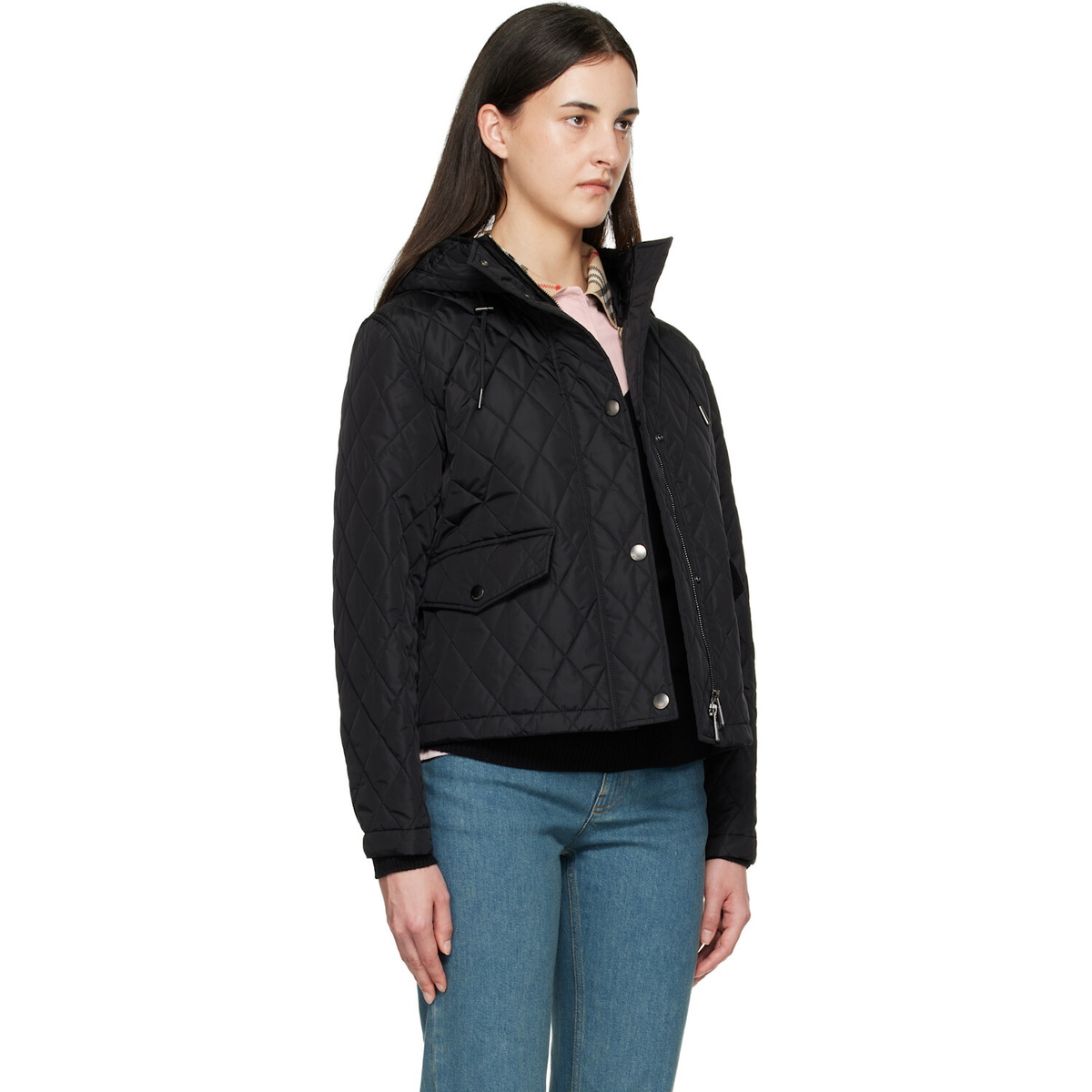 Burberry Black Cropped Quilted Nylon Hooded Jacket