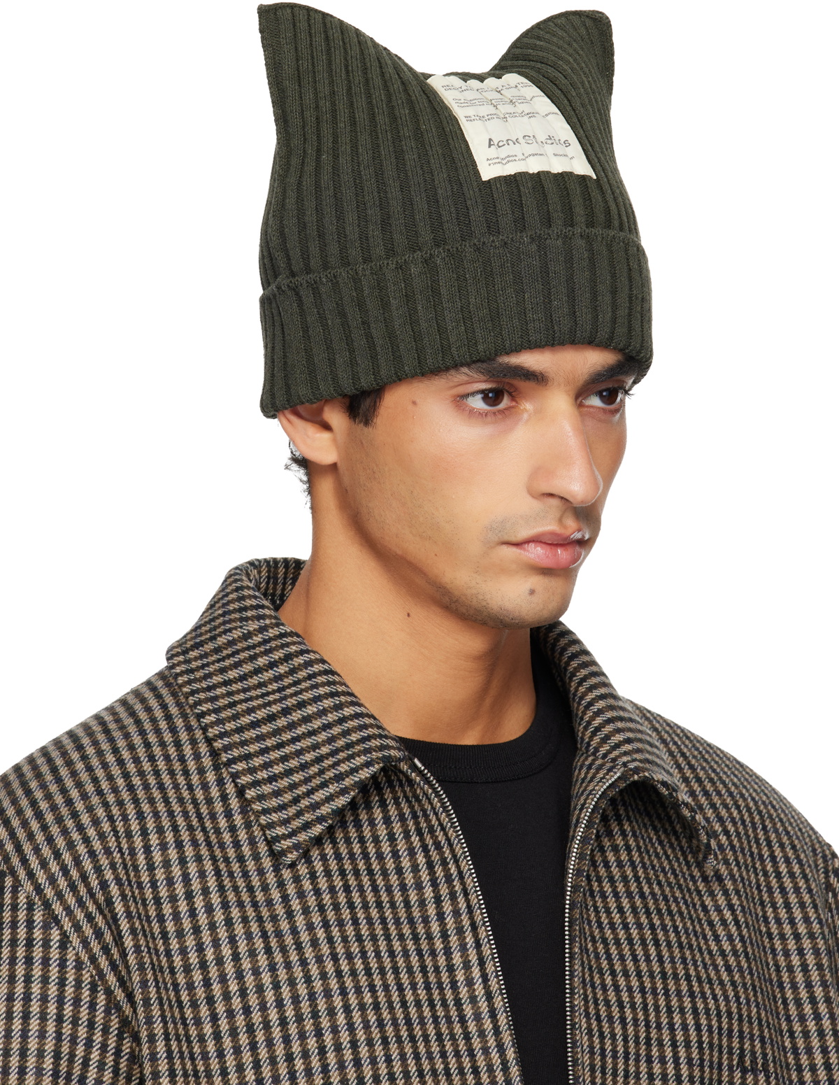 Acne Studios Khaki Ribbed Square Beanie