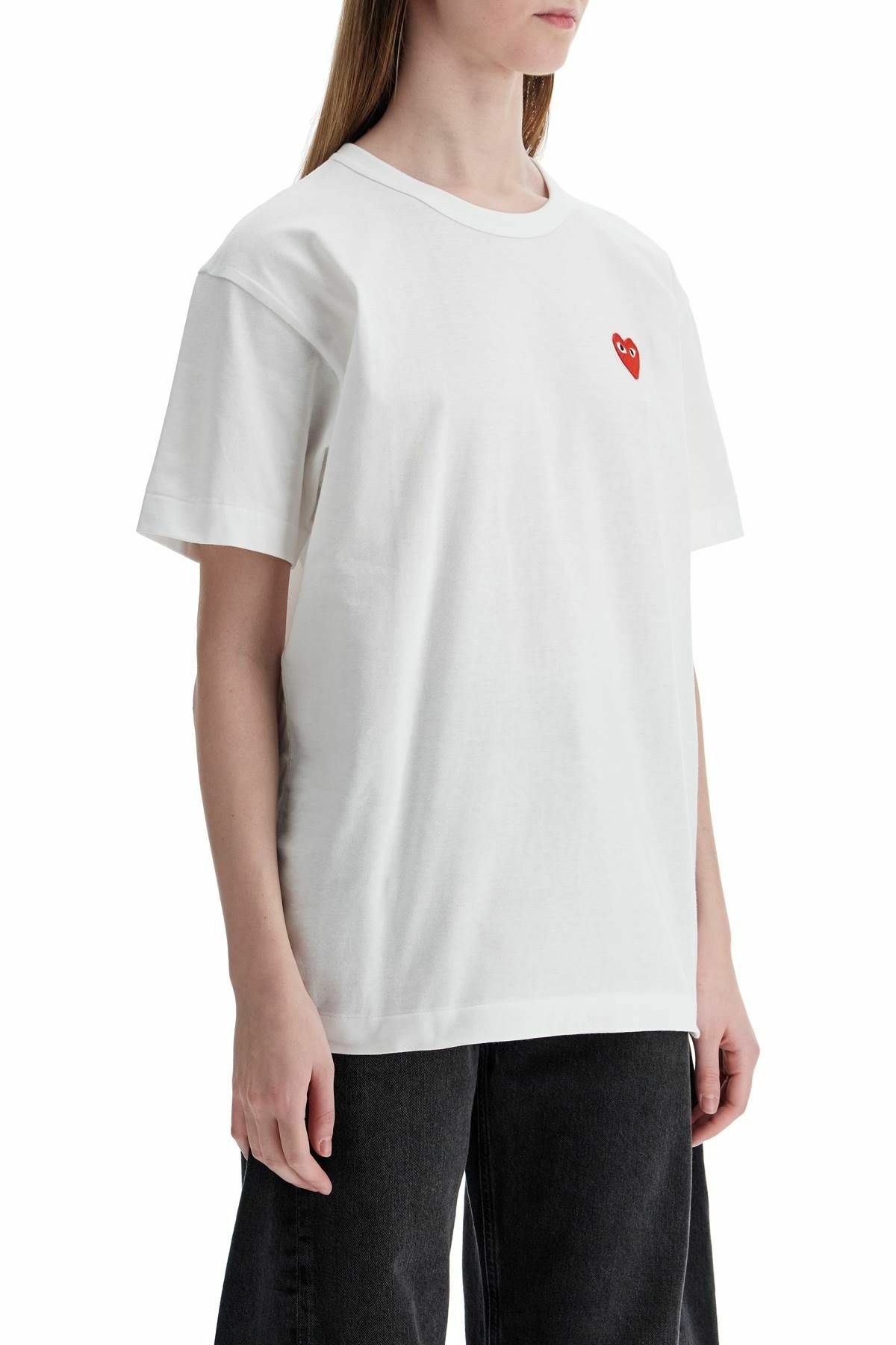 COMME DES GARCONS PLAY t-shirt cotone bianco con logo cuore rosso unisex White