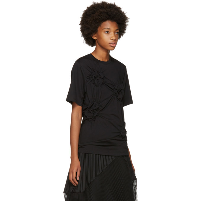 Simone Rocha Black Smocked Flower T-Shirt Simone Rocha
