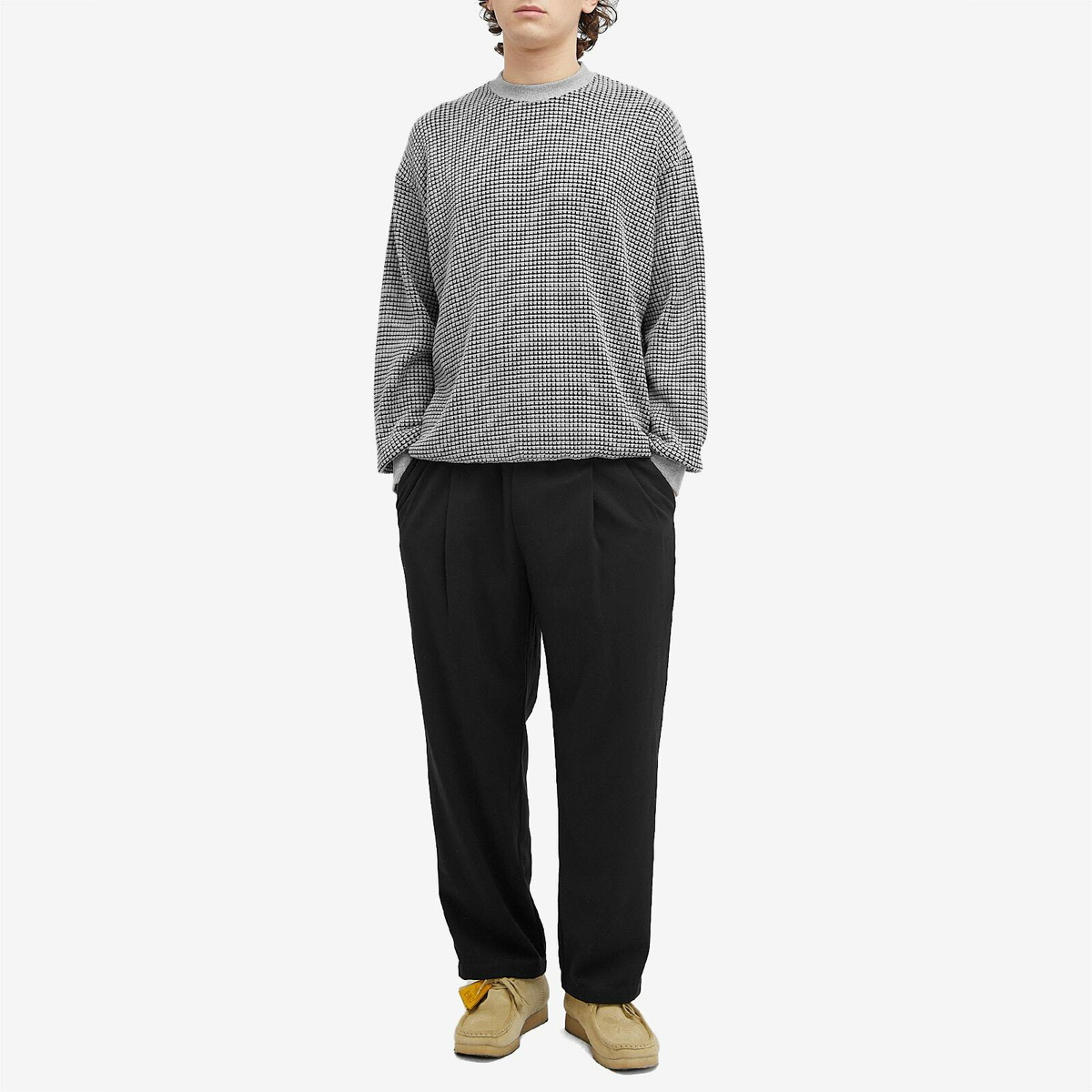BEAMS Men's Double Heavy Waffle Sweatshirt in Grey