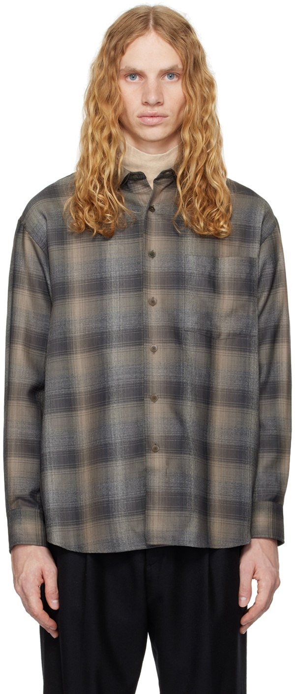 AURALEE: Gray Super Light Wool Check Shirt | SSENSE