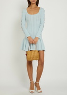 Loveshackfancy Seychelle Bow-appliquéd Pointelle-knit Mini Dress Light Blue