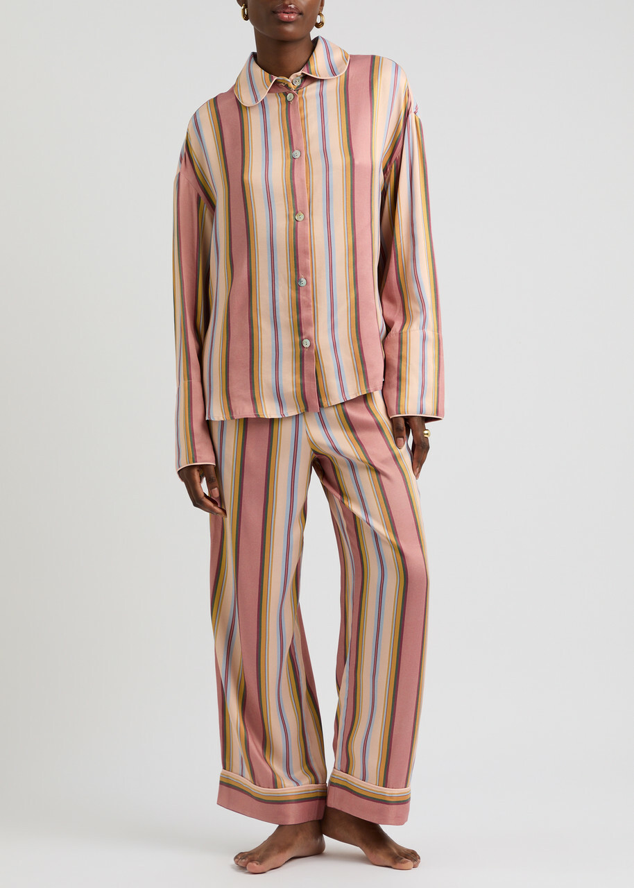 Sleeper Pastelle Striped Satin Pyjama Shirt Pink
