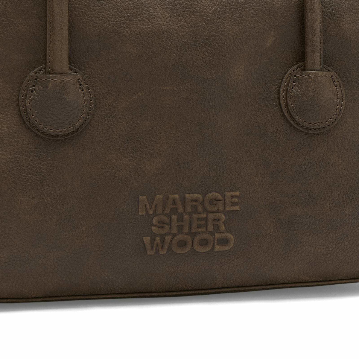MARGESHERWOOD Women's Soft Boston Bag in Washed Brown Embossed Pull-Up 