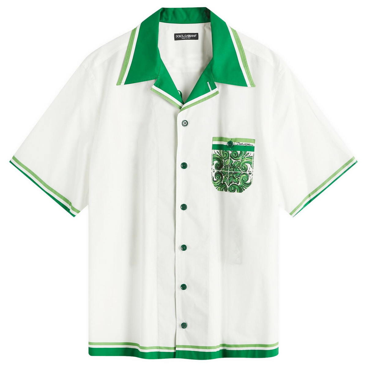 Dolce & Gabbana Men's Back Print Vacation Shirt in White/Green