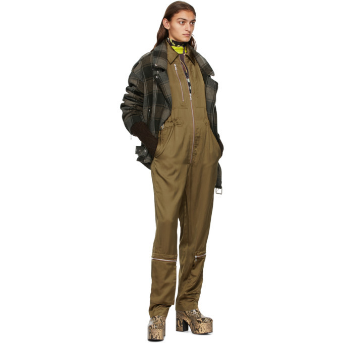 Dries Van Noten Khaki Satin Jumpsuit