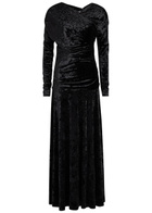 Ganni Ruched Asymmetric Velour Maxi Dress Black
