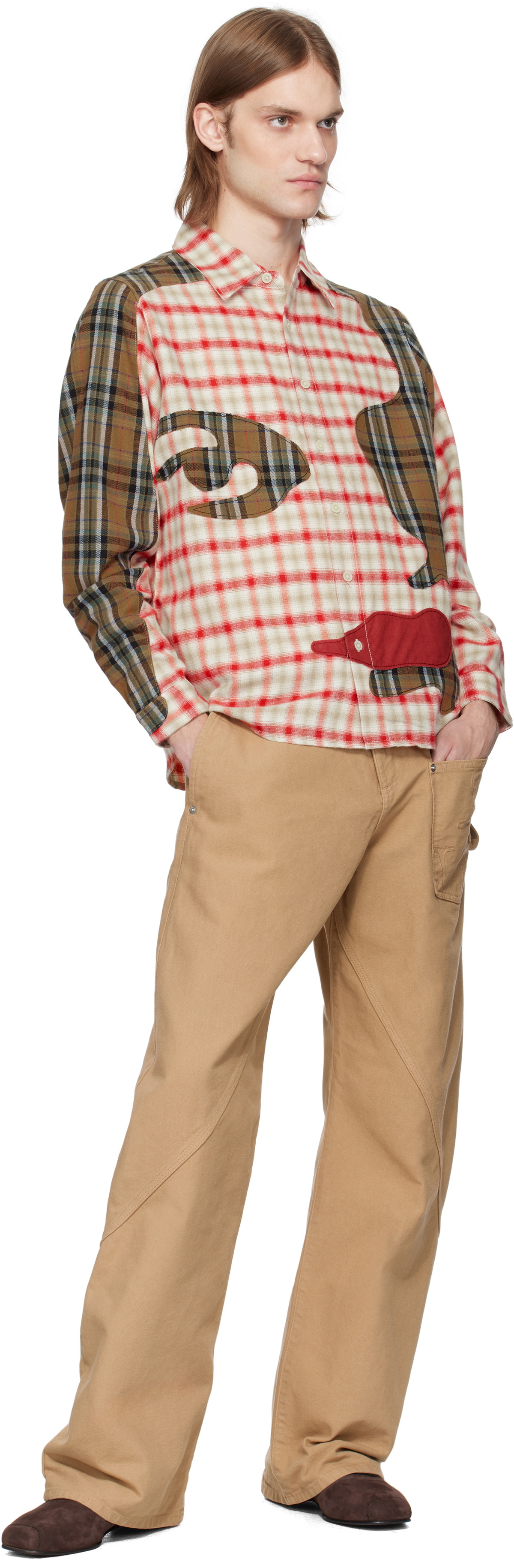 KidSuper Red & Brown Patchwork Face Flannel Shirt