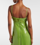 Oscar de la Renta Floral-appliqué sequined jersey gown