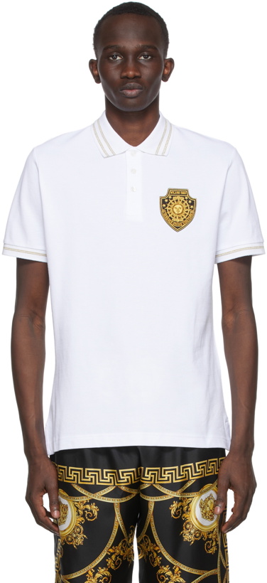 Photo: Versace Jeans Couture White Sunflower Garland Patch Polo