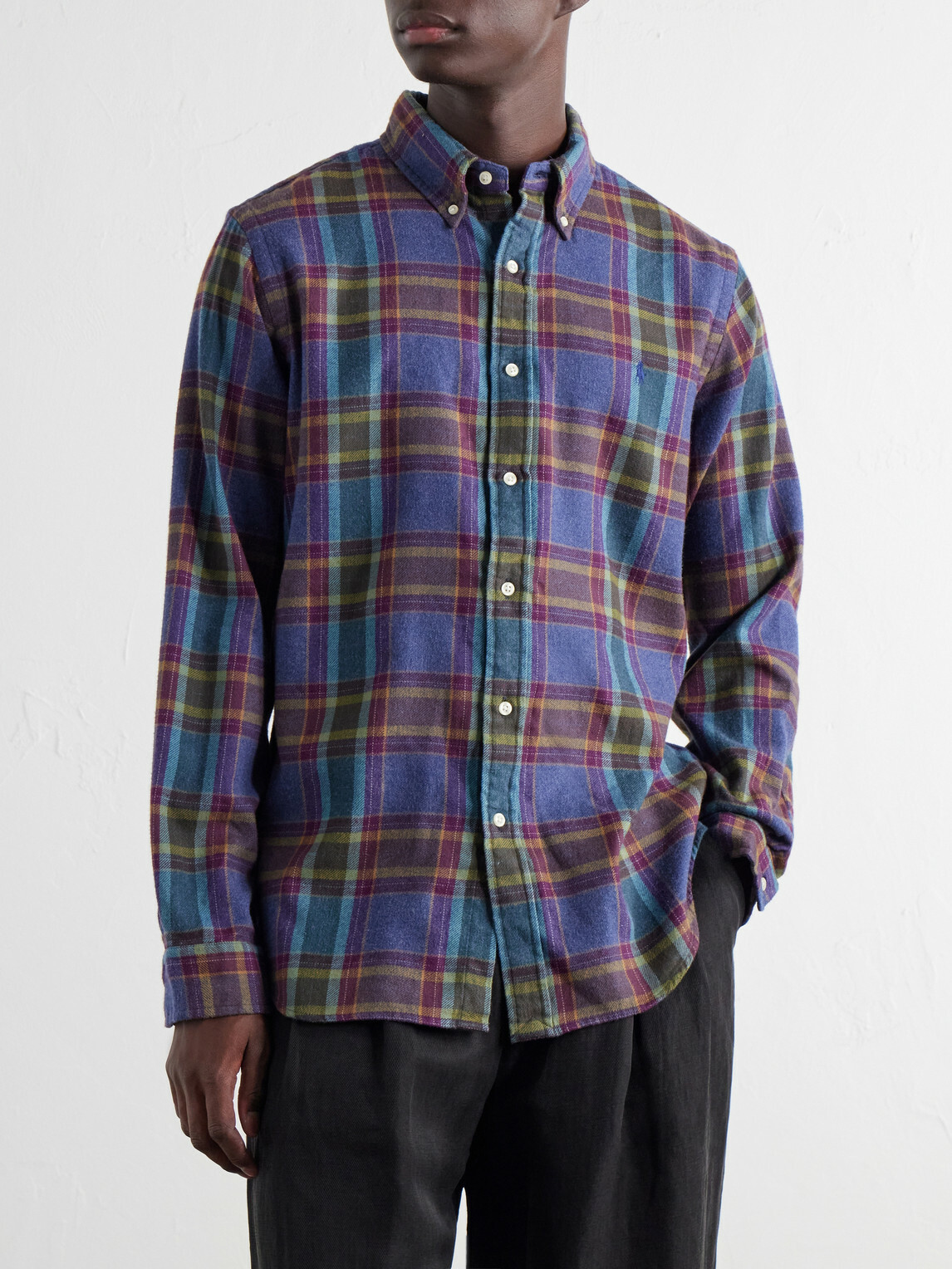 Polo Ralph Lauren - Button-Down Collar Checked Cotton-Flannel Shirt - Blue