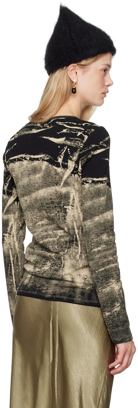 Anna Sui Black & Khaki Bleached 'Anna Sui' Long Sleeve T-Shirt