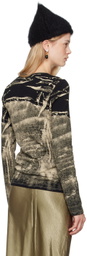 Anna Sui Black & Khaki Bleached 'Anna Sui' Long Sleeve T-Shirt