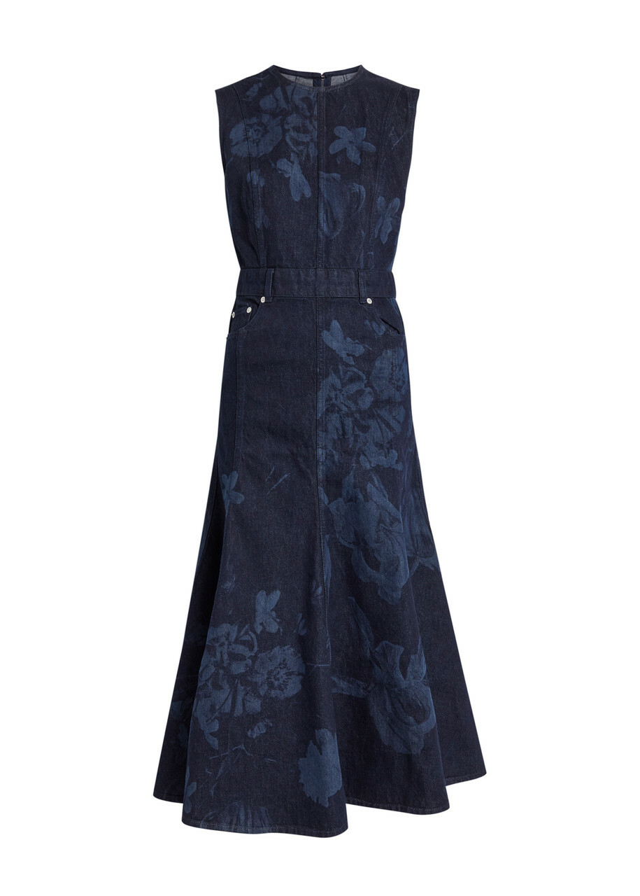 Erdem Floral-print Denim Midi Dress Indigo