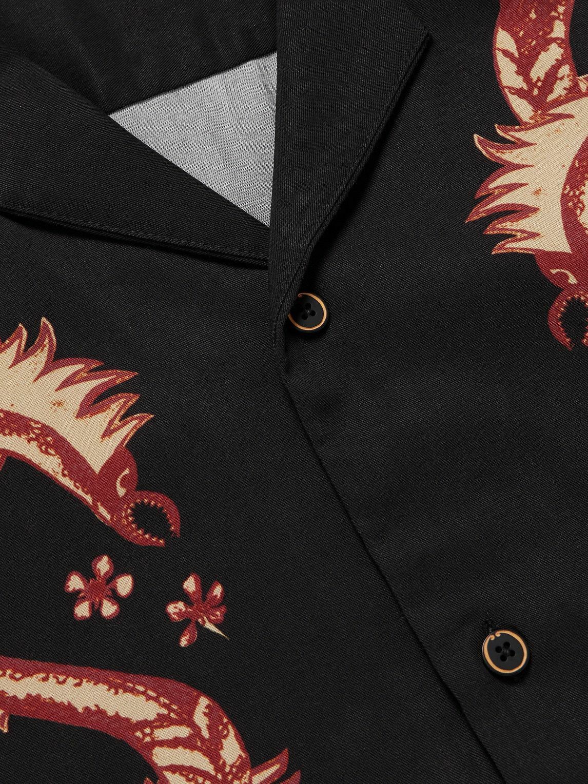 MANAAKI - Taniwha Camp-Collar Printed Lyocell-Twill Shirt - Black